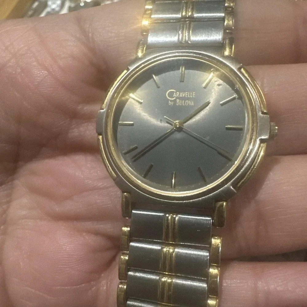 Works VTG Caravelle By Bulova Quartz Date Two-Tone Unisex Watch New Battery 33mm